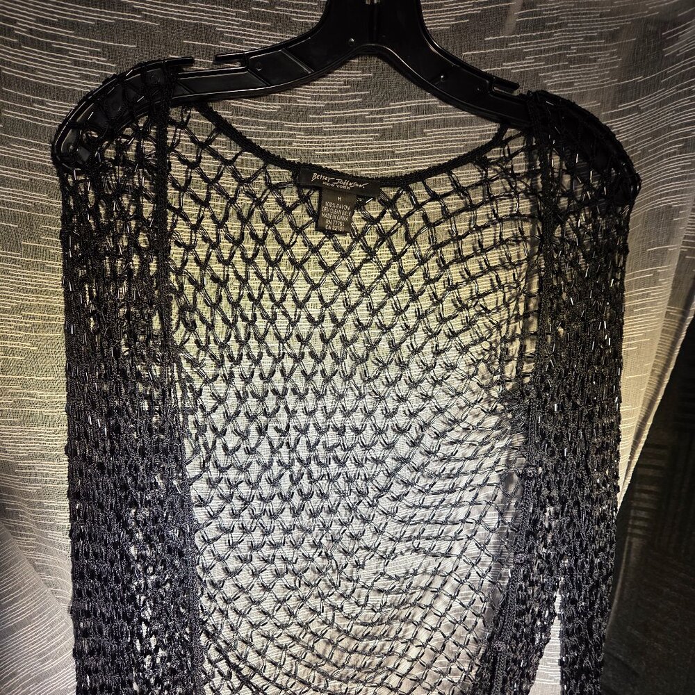 Vtg NWT Betsey Johnson Black Crochet Beaded Cardigan 90s Y2K Reformation Size M